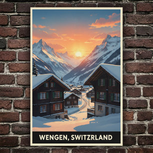 Wengen, Zwitserland: Vintage Travel Poster uit de 