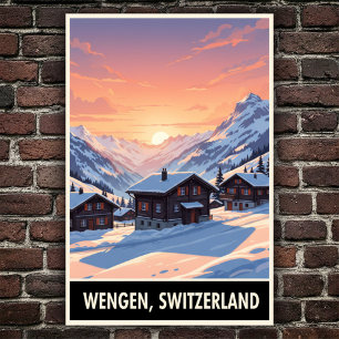 Wengen, Zwitserland: Vintage Travel Poster uit de 