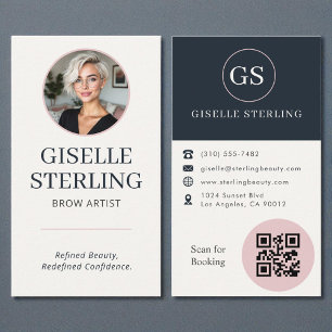Wenkbrauw Artiest Blush & Navy Foto QR Code Visitekaartje