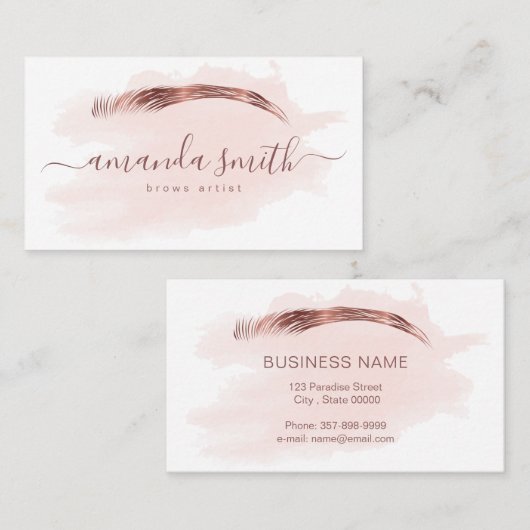 Wenkbrauwen artiest in roos gouden kleur visitekaartje (Voorkant / Achterkant)