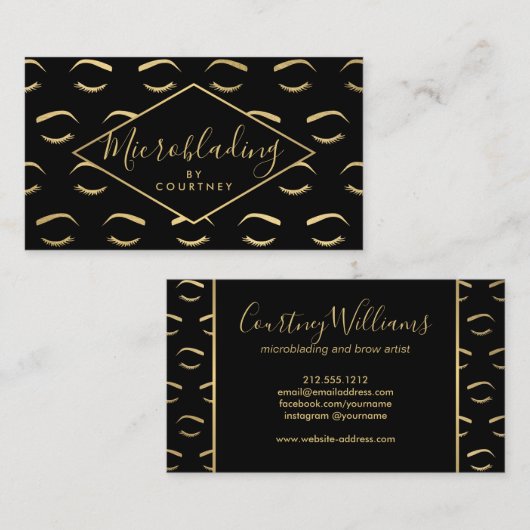 Wenkbrauwen en wimpers Microblading Zwart/Goud Visitekaartje (Voorkant / Achterkant)