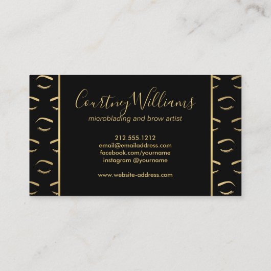 Wenkbrauwen en wimpers Microblading Zwart/Goud Visitekaartje (Achterkant)