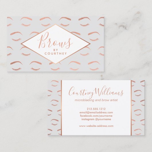 Wenkbrauwen en wimpers Patroon grijs/Roos goud Visitekaartje (Voorkant / Achterkant)