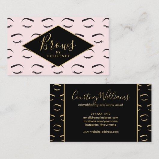 Wenkbrauwen en wimpers patroon roze / zwart / goud visitekaartje (Voorkant / Achterkant)