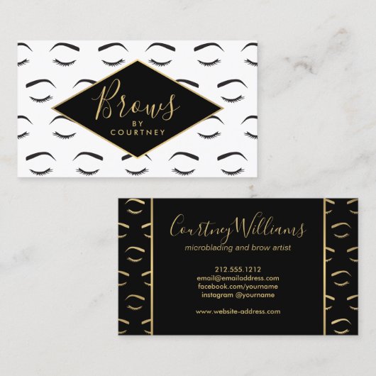 Wenkbrauwen en wimpers Patroon Wit/Zwart/Goud Visitekaartje (Voorkant / Achterkant)