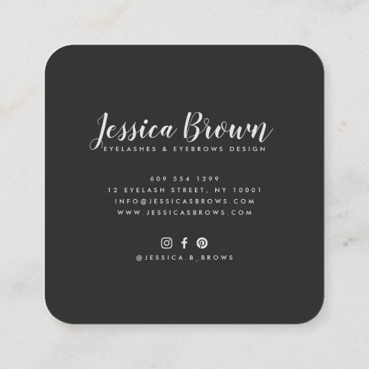 Wenkbrauwwimpers luxe zilveren glitter elegant vierkante visitekaartje (Achterkant)