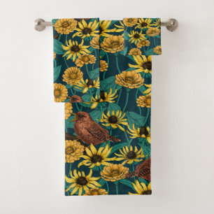Wens et fleurs sur bleu foncé