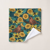 Wens et fleurs sur bleu foncé (Gant de toilette)