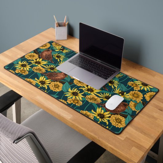 Wens et fleurs sur bleu foncé (Bureau 2)