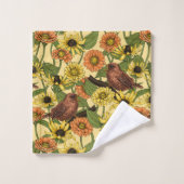 Wens et fleurs sur jaune pâle (Gant de toilette)