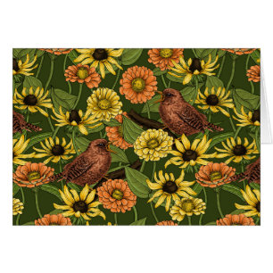 Wens et fleurs sur vert