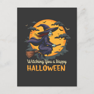 Wens je een fijne Halloween-heks op Broomstick Uitnodiging Briefkaart