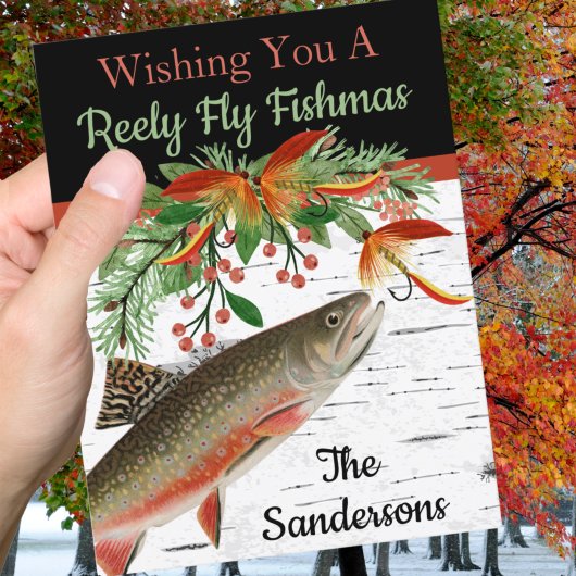 Wens je een Reely Fly Fishmas, platte kerstkaart