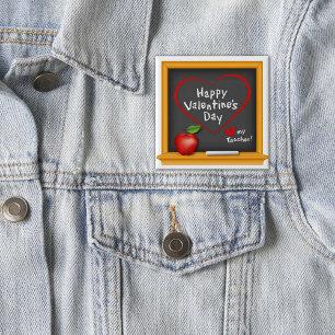 Wens je leraar een fijne Valentijnsdag! Vierkante Button 5,1 Cm