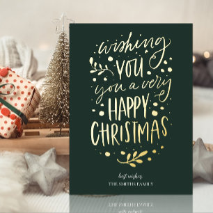 Wens je Vrolijk Kerstmis Groen Goud Niet Foto Folie Feestdagenkaart