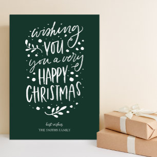 Wens je Vrolijk Kerstmis Groen Script Niet Foto Feestdagenkaart
