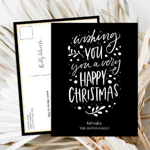 Wens je Vrolijk Kerstmis Zwart Script Niet Foto Feestdagenkaart