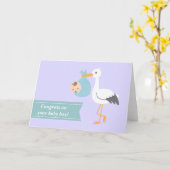 Wens nieuwe ouders geluk - ooievaar met babyjongen kaart (Gele Bloem)