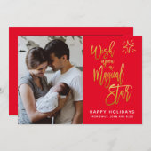 Wens op een magische ster gouden script rode foto feestdagenkaart (Voorkant / Achterkant)