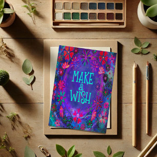 Wens Paarse Bloemen Verjaardag Happy Kaart