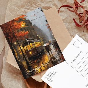 Wens regenachtige Herfst Tram in Lissabon, Portuga Briefkaart