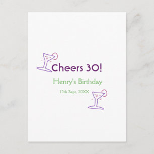 wensen 30e verjaardag naam wijn paarse glas groen briefkaart