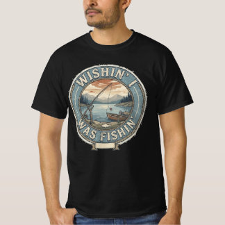 Wensen dat ik aan het vissen was – Vintage Retro M T-shirt