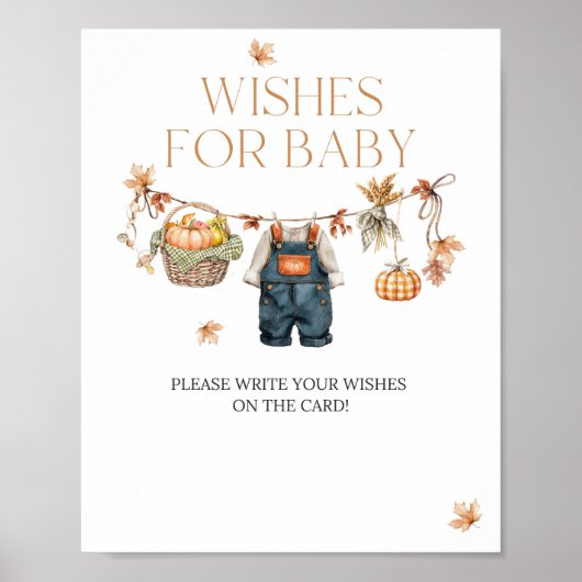 Wensen Teken Pompoen Rustiek Baby shower Poster (Voorkant)