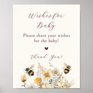 Wensen voor Baby Baby shower Bee Wildflower Floral Poster