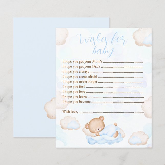 Wensen voor Baby Beer Blue Baby shower spel (Voorkant / Achterkant)