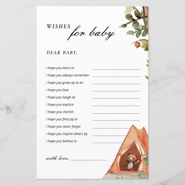 Wensen voor Baby Beer Camper Baby shower Game (Voorkant)