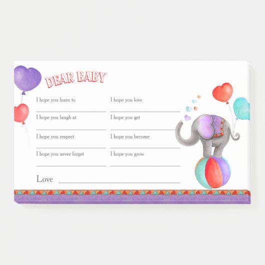 Wensen voor baby shower circus post it notes (Voorkant)