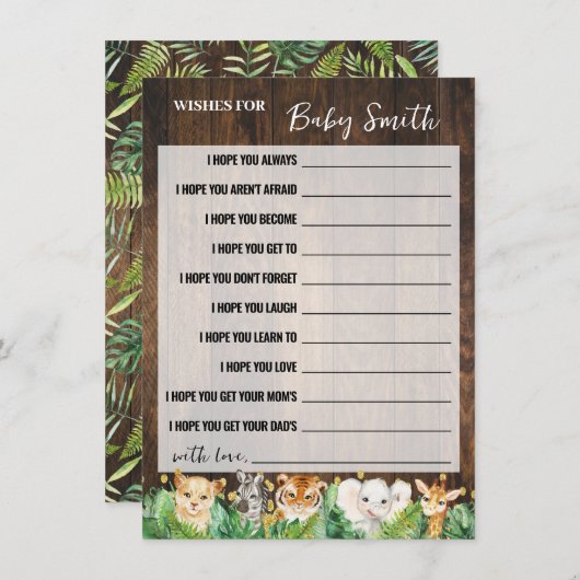Wensen voor de Baby Safari Baby shower Game Kaart (Voorkant / Achterkant)