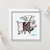 wenskaart "Flying Pastor Pig" Kaart (Voorkant / Achterkant in situ)
