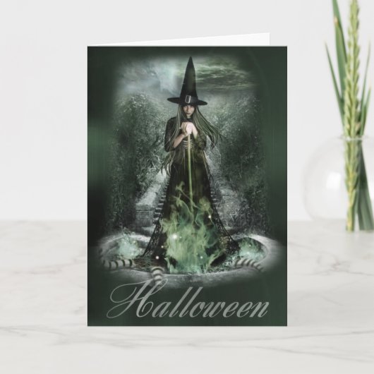 Wenskaart Groene heks Halloween Kaart (Voorkant)