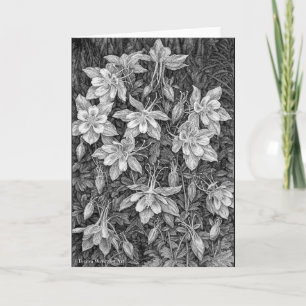 Wenskaart Inkttekening Columbines Kaart