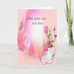 Wenskaart met roze bloem en vlinder kaart