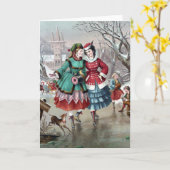 Wenskaart met Victoriaanse schaatsscène Kaart (Gele Bloem)
