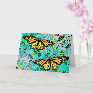 Wenskaart-monarchen/Abstracte neonbladeren Kaart