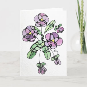 Wenskaart - NGA-Waterverf - Paarse Pansies #2 Kaart