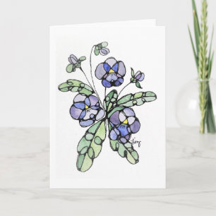 Wenskaart - NGA-Waterverf - Paarse Pansies Kaart