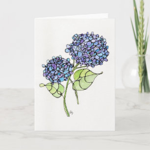 Wenskaart - Nikko Hydrangea Waterverf & Ink Kaart