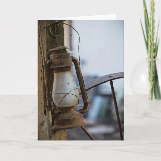 Wenskaart oud Rusty Lantern Wagon Kaart (Voorkant)