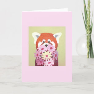 Wenskaart Red Panda Flowers Feestdagen Kaart