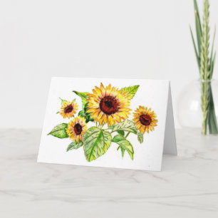 Wenskaart, Sunflower Bouquet Drawing Kaart