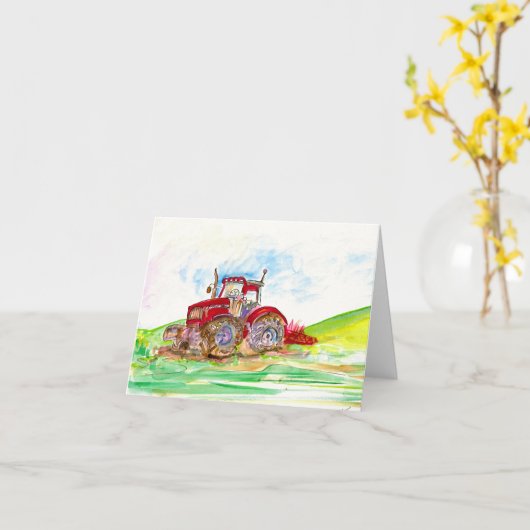 wenskaart "Tractor in the Field" Kaart (Gele Bloem)