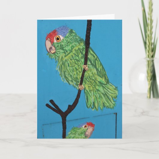 wenskaart van de groene papegaai kaart (Voorkant)