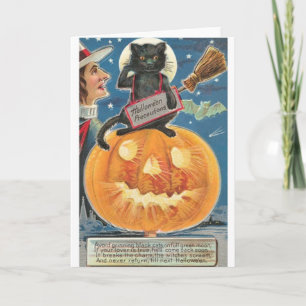 Wenskaart van de Kat van vintage Halloween het Kaart
