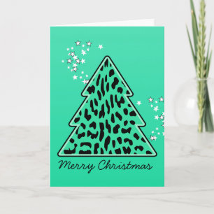 Wenskaart van de luipaard cheetah-kerstboom feestdagen kaart