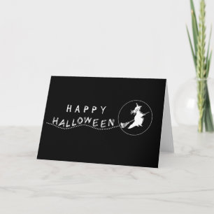 Wenskaart van de vliegende heks Halloween, zwart e Kaart